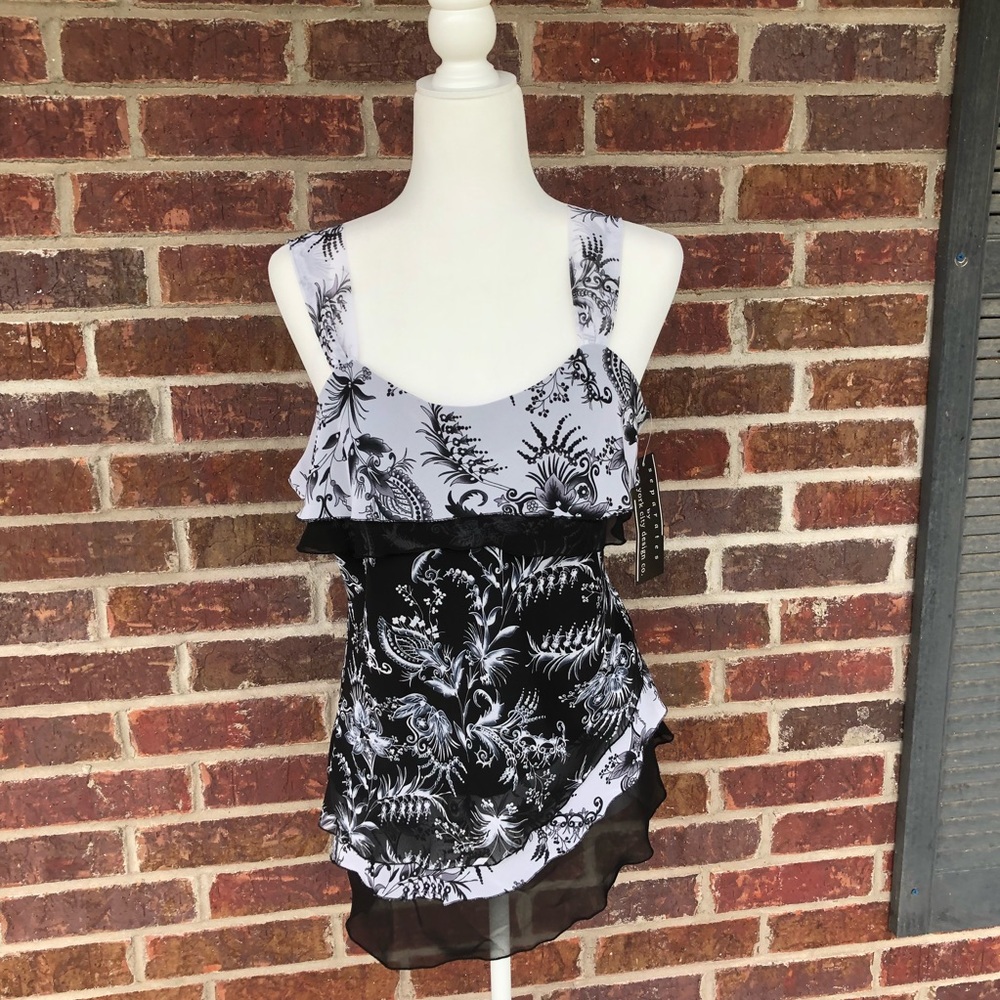 NWT Floral Layered Asymmetrical Top Size Large